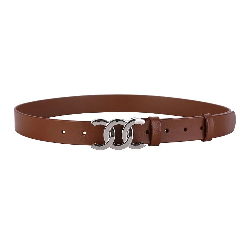 Luxury Leather Belt with Metal Buckle for Women