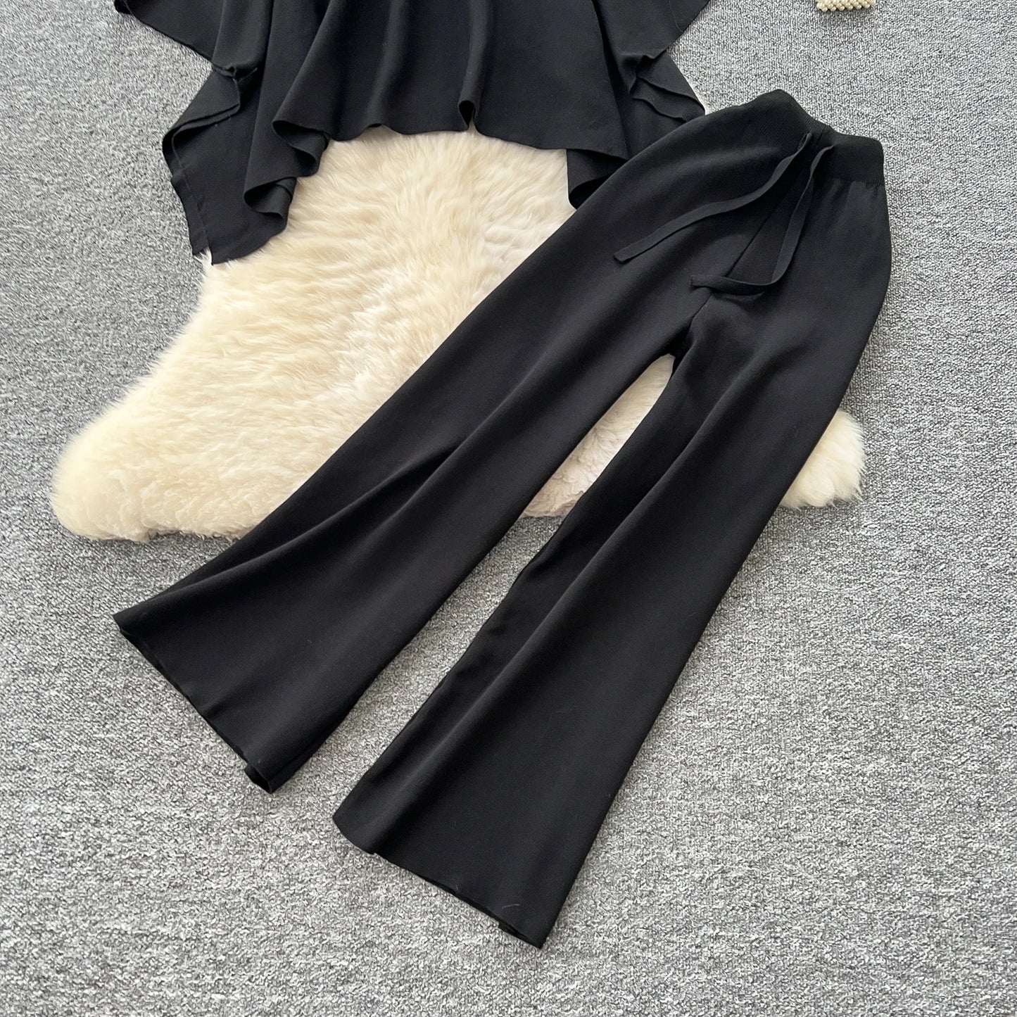 SINGREINY Turtleneck Warm Two-Piece Set – Knitted Sweater & Wide Leg Pants