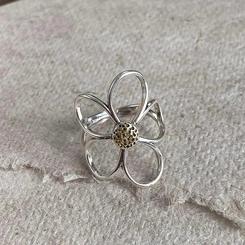 925 Sterling Silver Big Flower Adjustable Ring