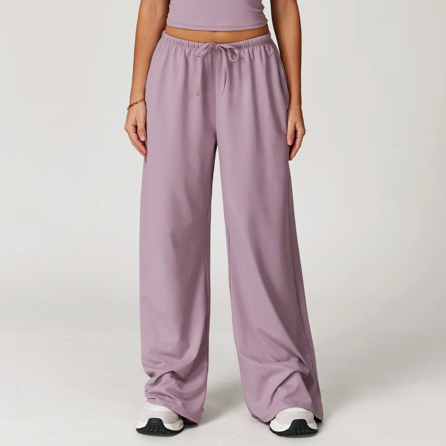 High-Waist Wide-Leg Yoga Pants with Drawstring – Multi Colors