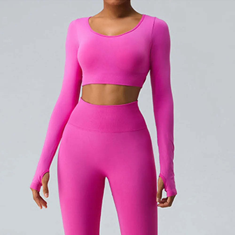 Seamless Backless Long Sleeve Crop Top – Women’s Yoga & Gym Sports Shirt