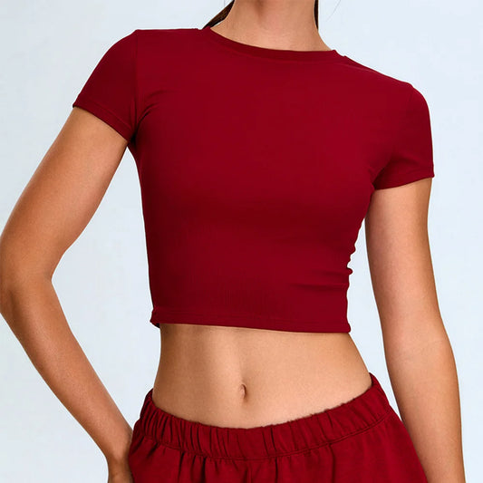 Short Sleeve Yoga Crop Top – Workout Gym Sport Shirt