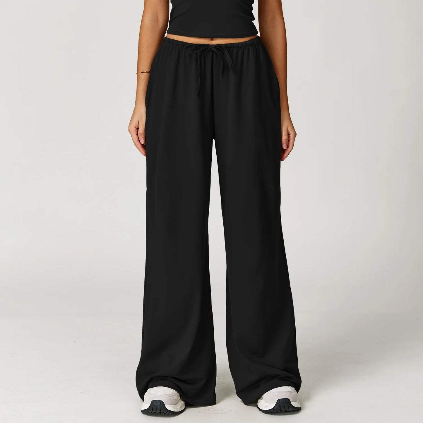 High-Waist Wide-Leg Yoga Pants with Drawstring – Multi Colors