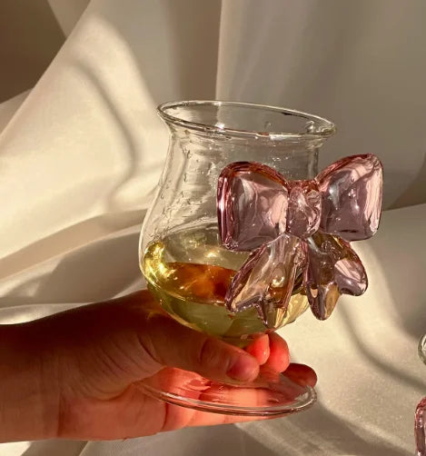 Transparent Glass Cup with Large Pink Bow