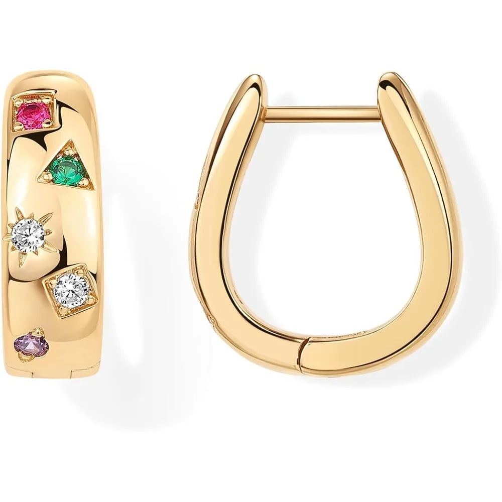 Colorful Chunky Zirconia Hoop Earrings – Gold or Silver