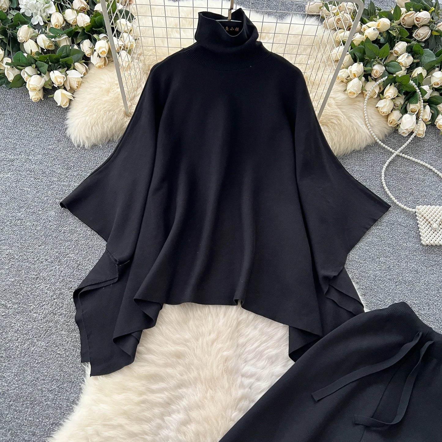 SINGREINY Turtleneck Warm Two-Piece Set – Knitted Sweater & Wide Leg Pants