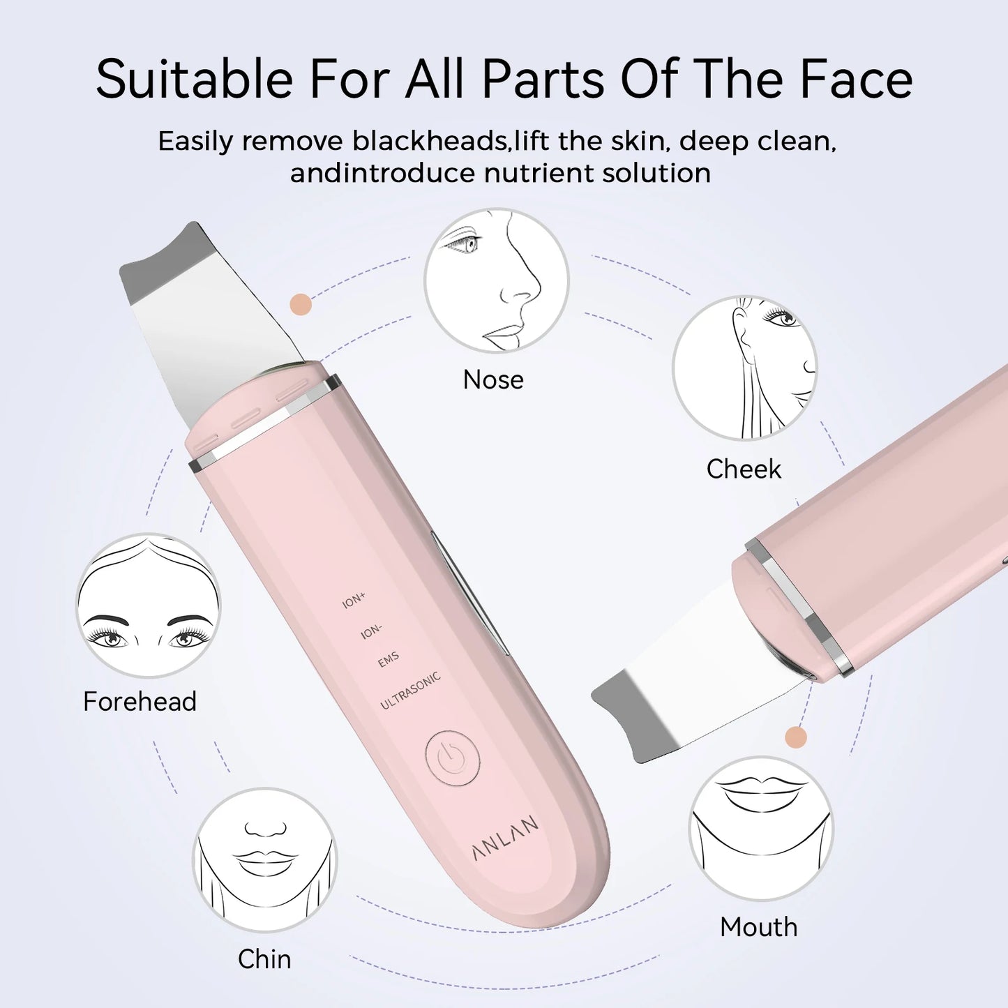 ANLAN Ultrasonic Skin Scrubber – Deep Facial Cleansing & EMS Lifting Tool