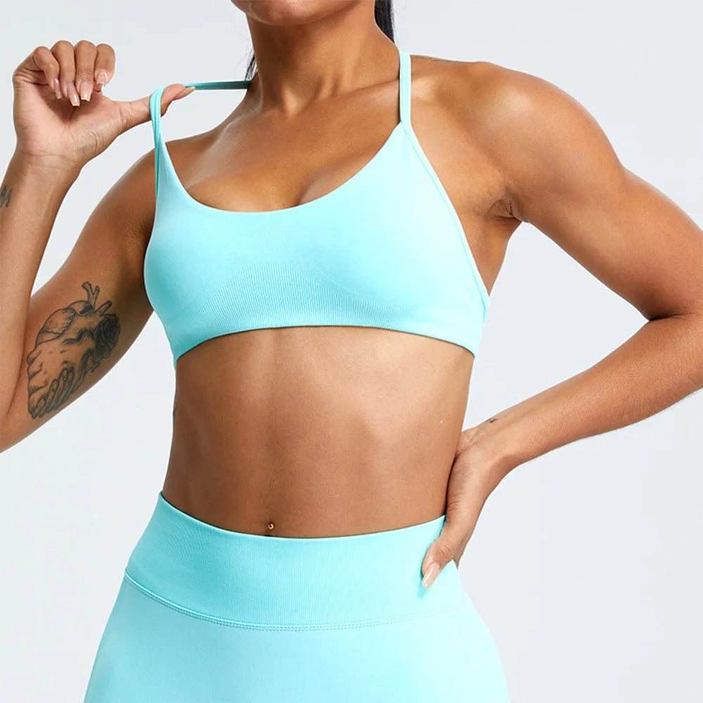 Women’s High Support Thin Strap Sports Bra – Crop Top for Running & Fitness (Multi Colors)