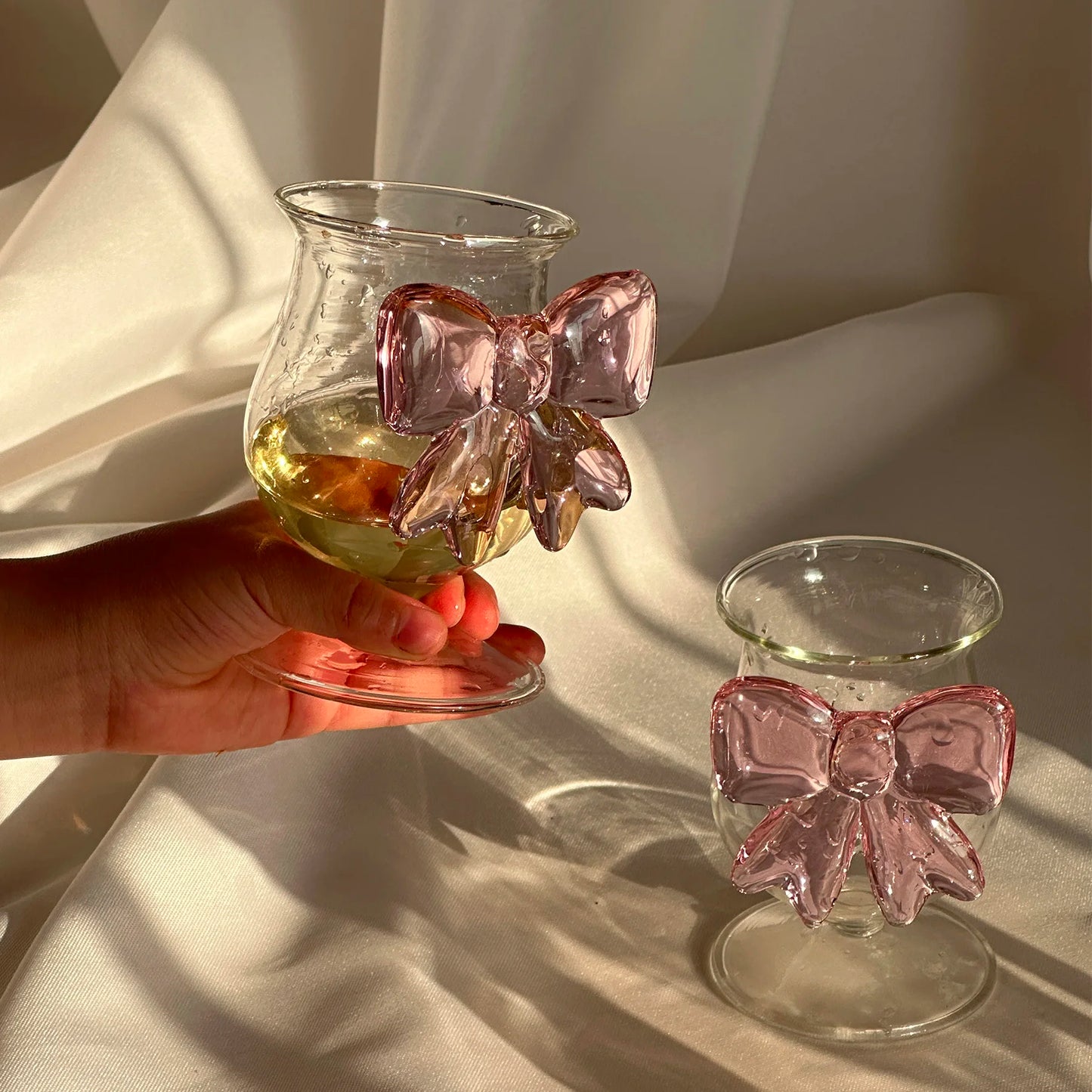 Transparent Glass Cup with Large Pink Bow