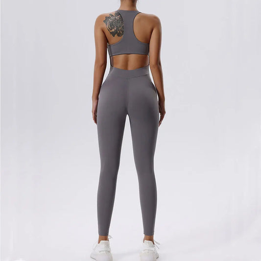 Women’s One-Piece Zipper Yoga Bodysuit – Slim Fit Workout Jumpsuit