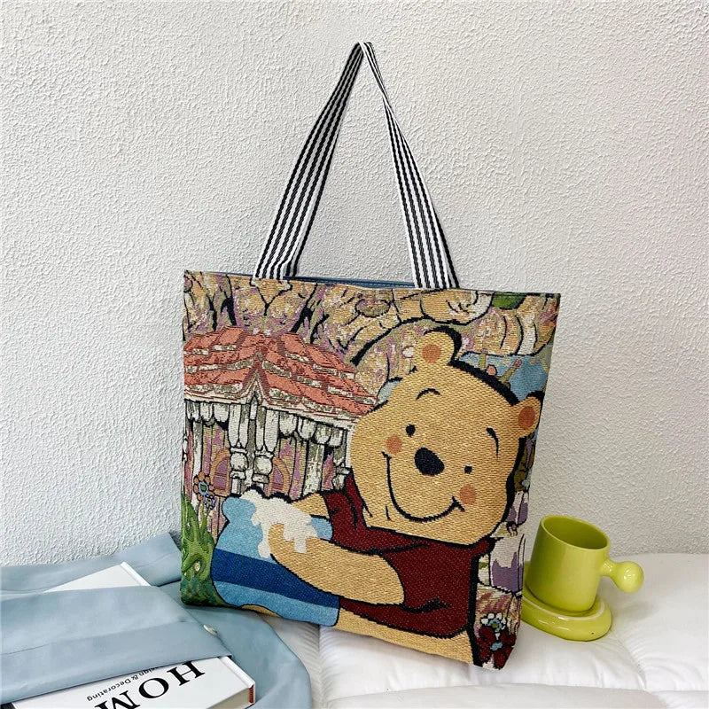 Stitch Canvas Shoulder Bag – Retro Disney Cartoon Tote for Shopping & Storage
