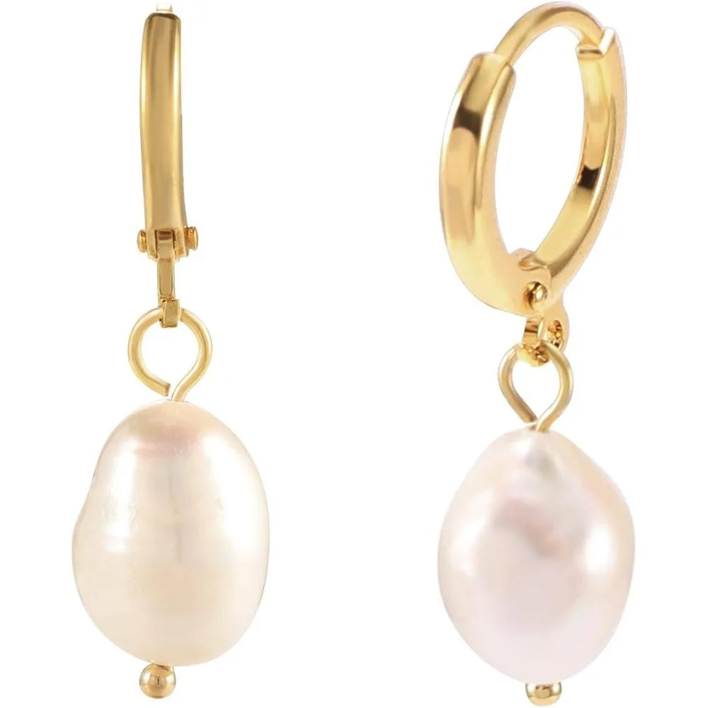 Pearl Drop Hoop Earrings – Gold & Silver
