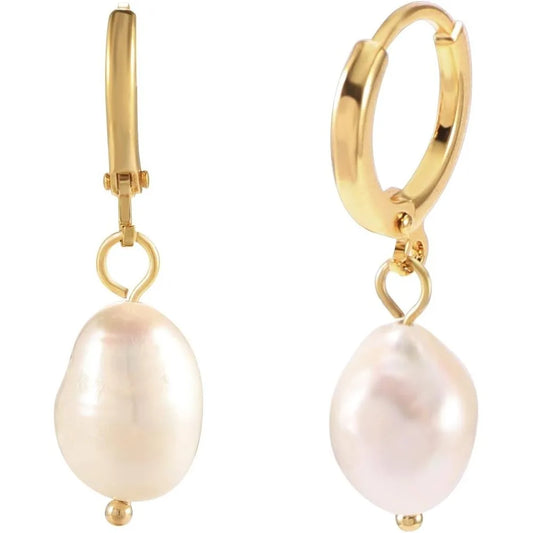 Pearl Drop Hoop Earrings – Gold & Silver