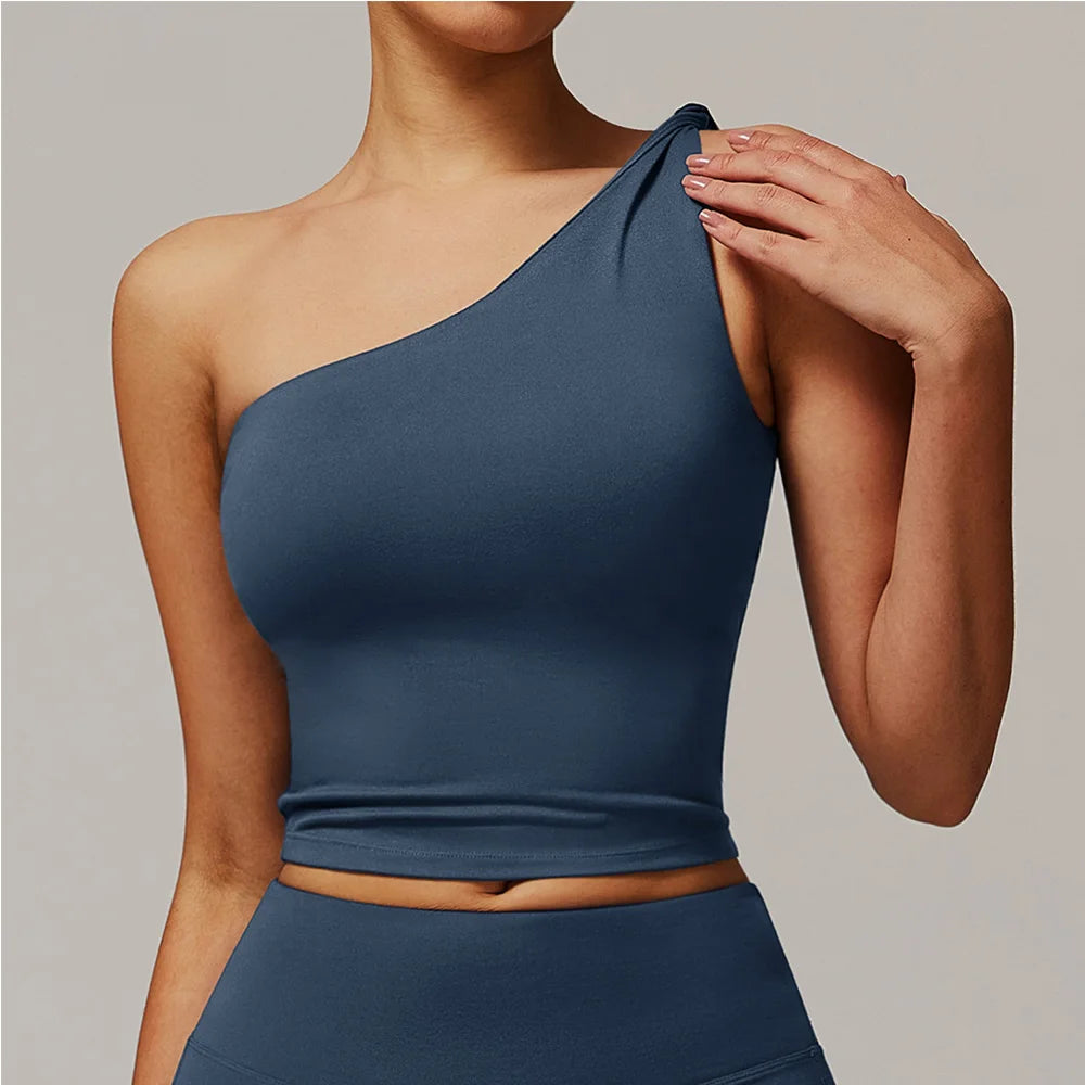 Women's One-Shoulder Sports Top – Stylish Compression Yoga Crop Top (Available in Multiple Colors)