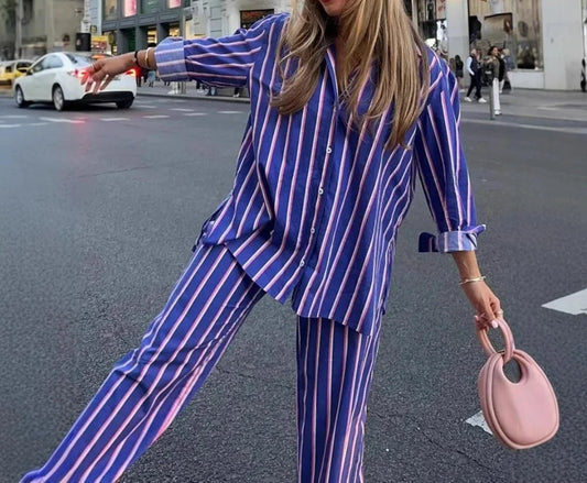 Striped Shirt & Pants Two-Piece Set