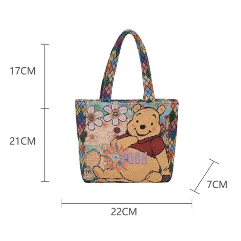 Retro Cartoon Canvas Shoulder Bag – Mickey, Minnie & Pooh Stylish Tote for Shopping & Daily Use