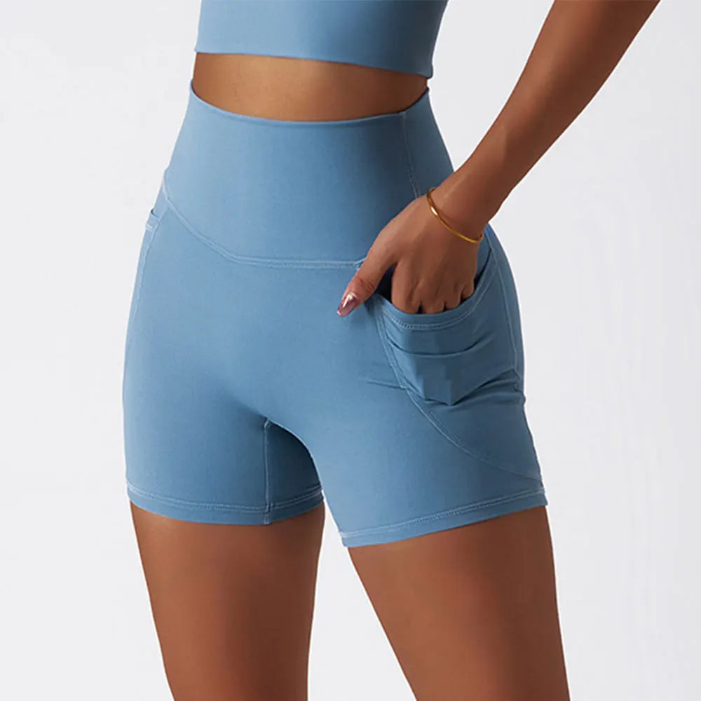High-Waist Summer Gym Shorts with Pockets – Multi Colors