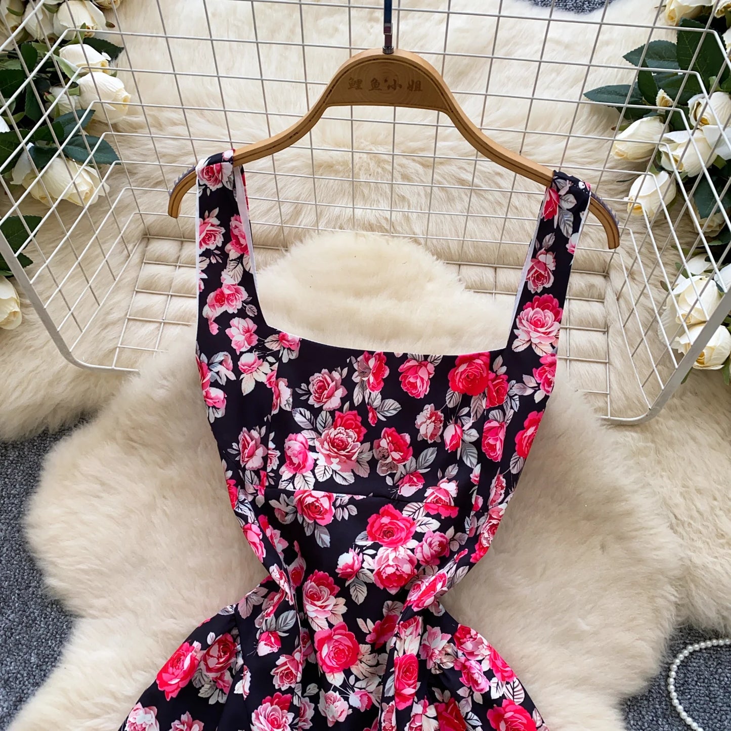 Floral Lace-Up Back Sundress – White with Pink Flowers