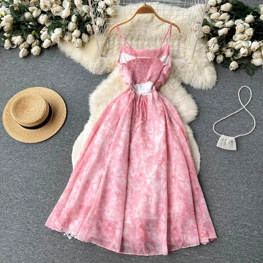 Floral Spaghetti Strap Maxi Dress – Ruched Backless Boho Style