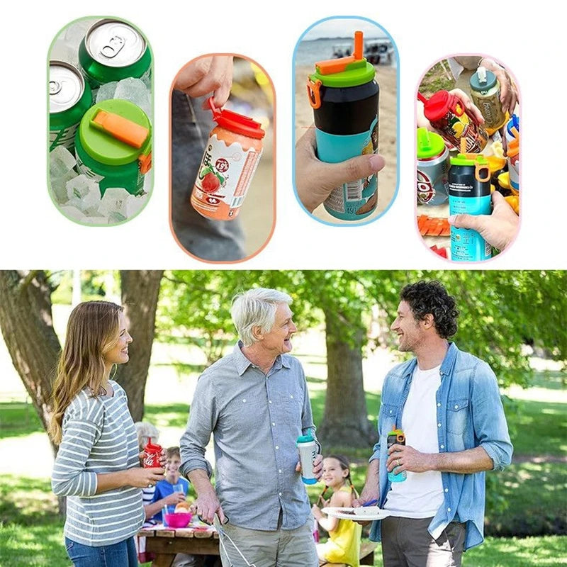 Reusable Soda Can Straw Lid – Leak-proof Cover with Built-in Straw