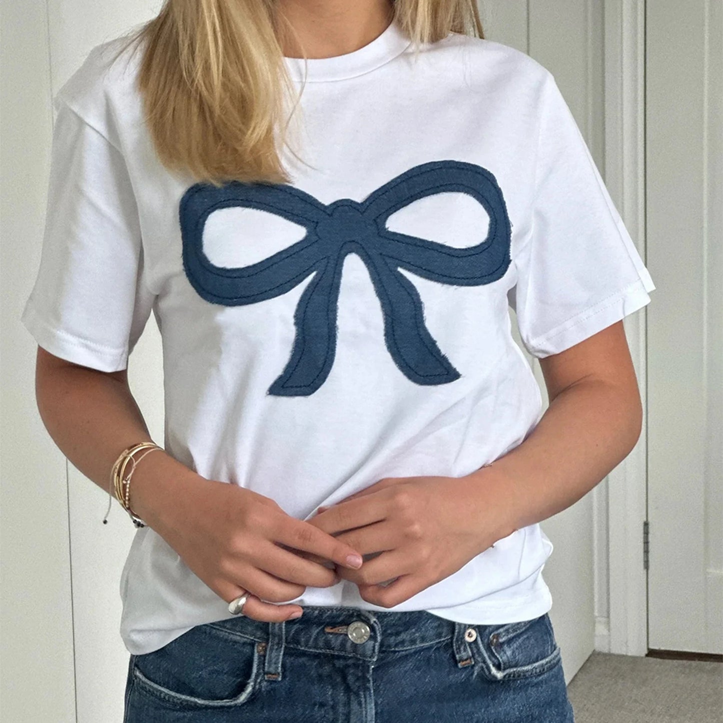 Summer Loose Fit T-Shirt with Bow Print – Casual Streetwear Top