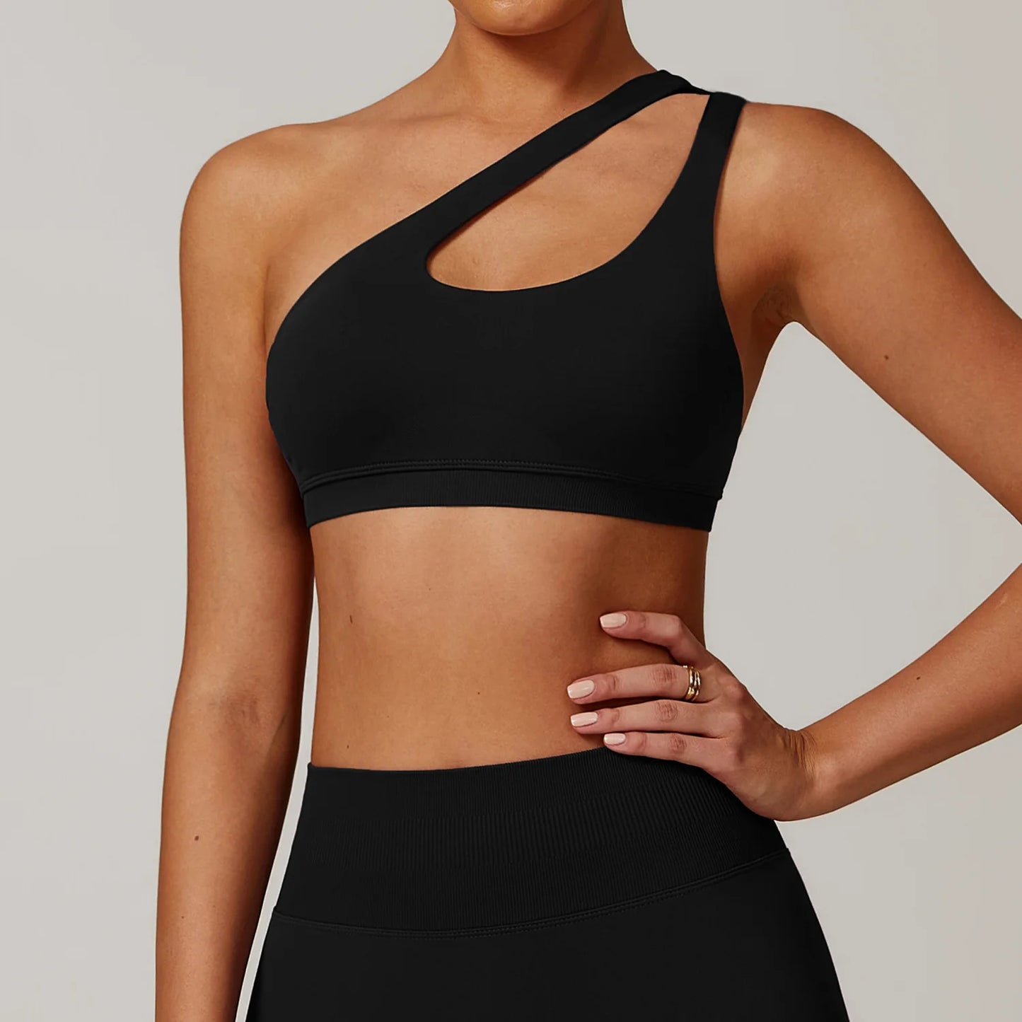 One-Shoulder Sports Bra – Shockproof Push-Up Fitness Top (Multi Colors)
