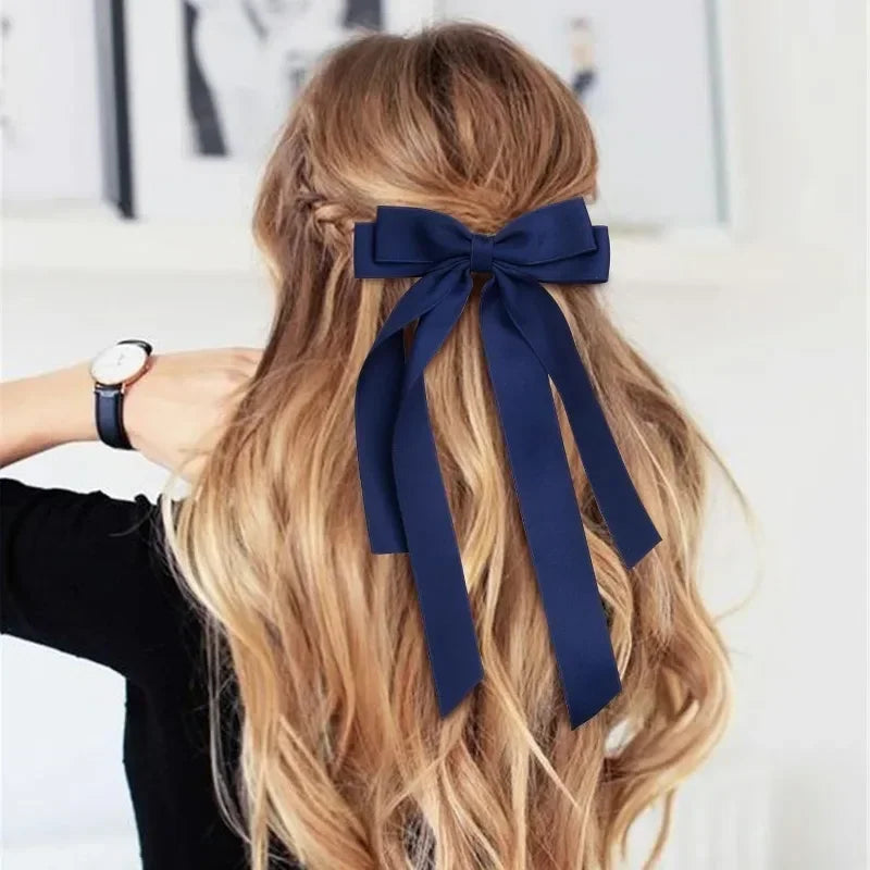 Elegant Fabric Bow Hair Clip – Long Ribbon Hairpin for Women & Girls