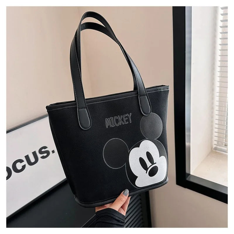 Disney Mickey Mouse Handbag – Stylish Black Gold Cartoon Shoulder Tote Bag