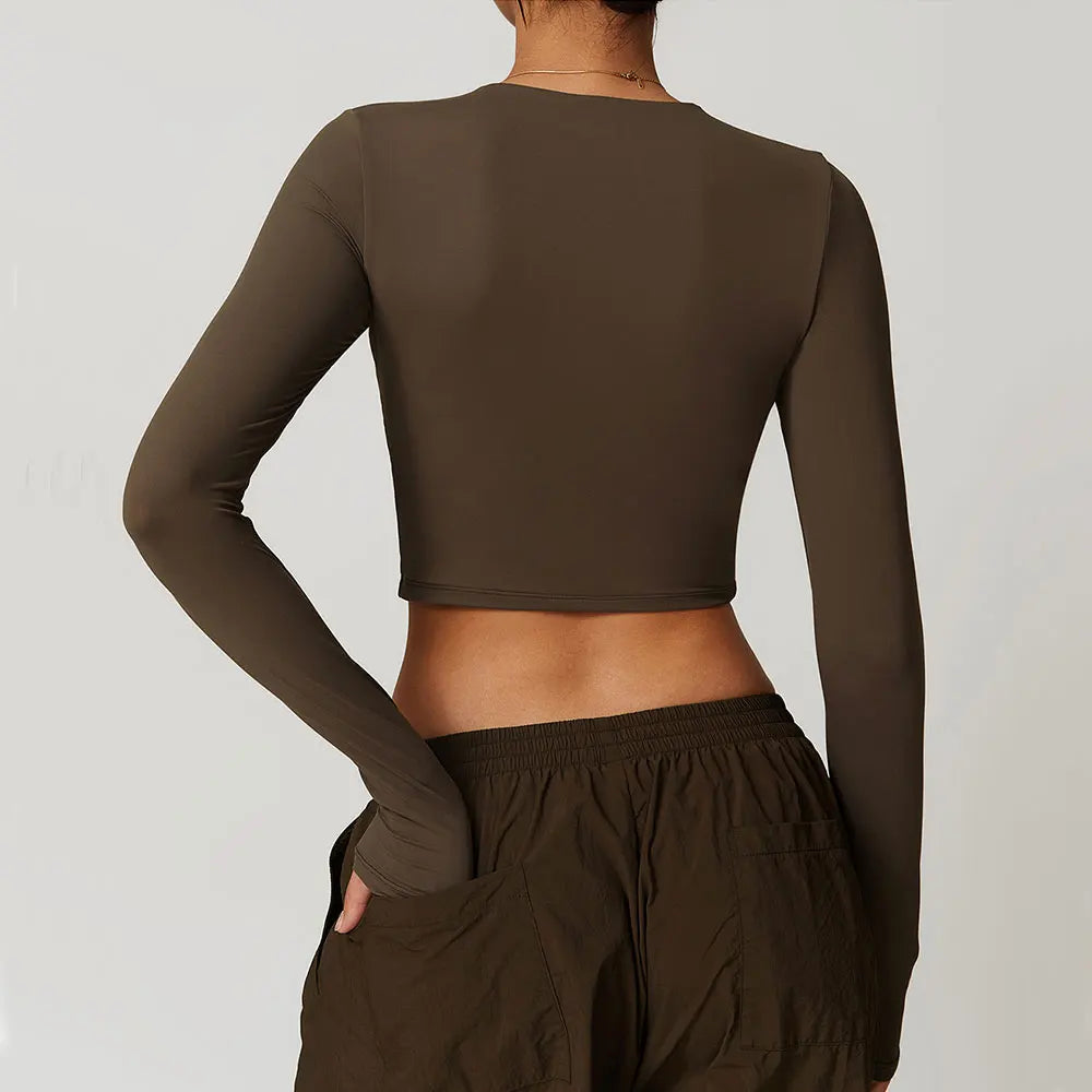 Women’s Long Sleeve Crop Top – Quick Dry Yoga & Gym Sportswear