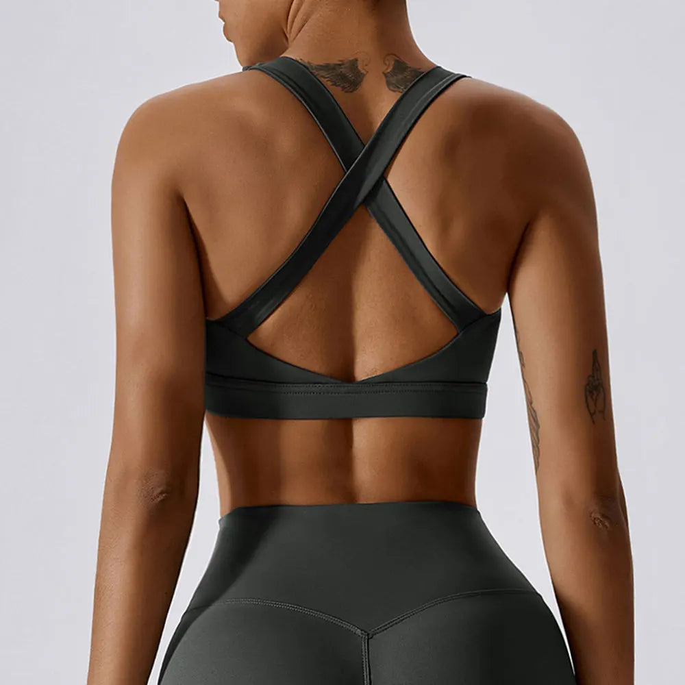 Cross Back Sports Bra – High Support Shockproof Yoga & Gym Crop Top (Multi Colors)