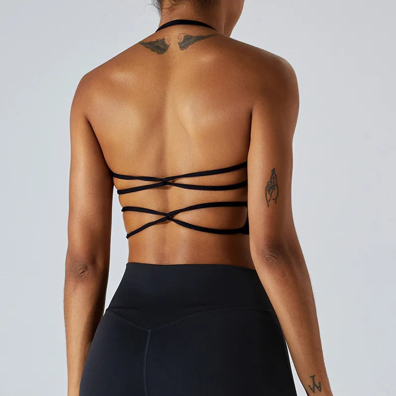 Backless Cross Strap Women’s Sports Bra – High Support Fitness & Yoga Bralette (Multi Colors)