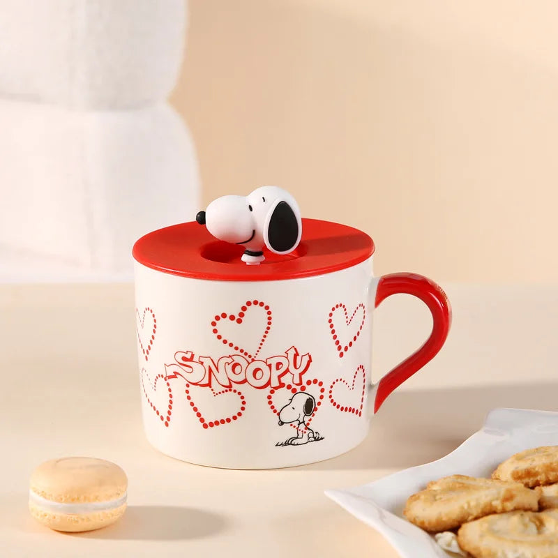 Snoopy Cartoon Ceramic Mug with Lid – 420ml
