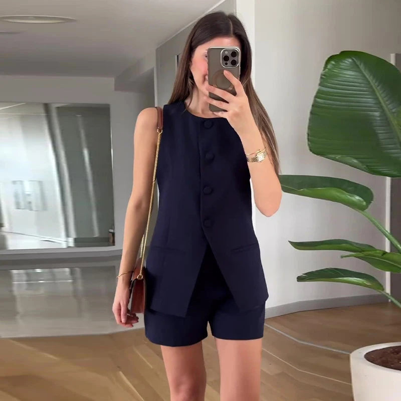 Sleeveless Vest and Shorts Suit Set
