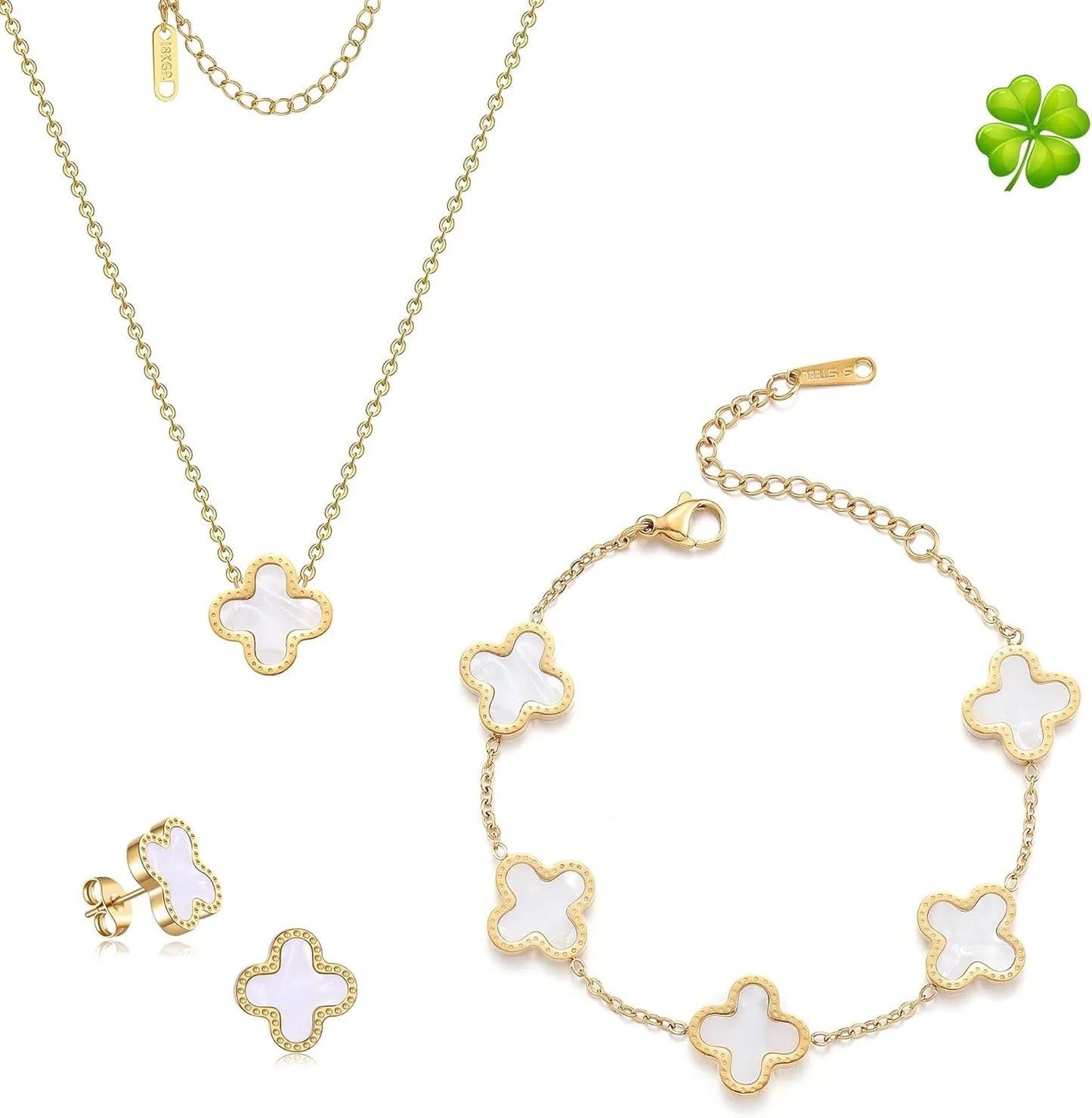 4-Leaf Clover Jewelry Set – Black & White
