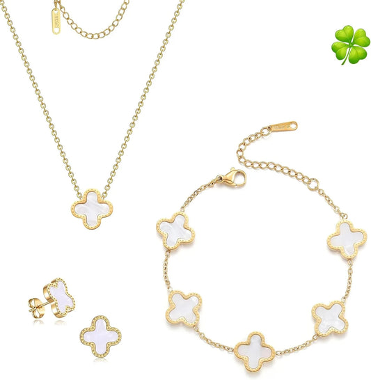4-Leaf Clover Jewelry Set – Black & White