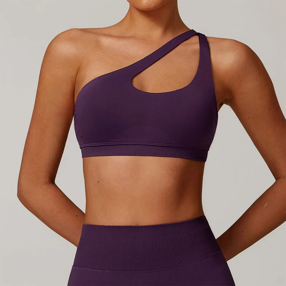 One-Shoulder Sports Bra – Shockproof Push-Up Fitness Top (Multi Colors)