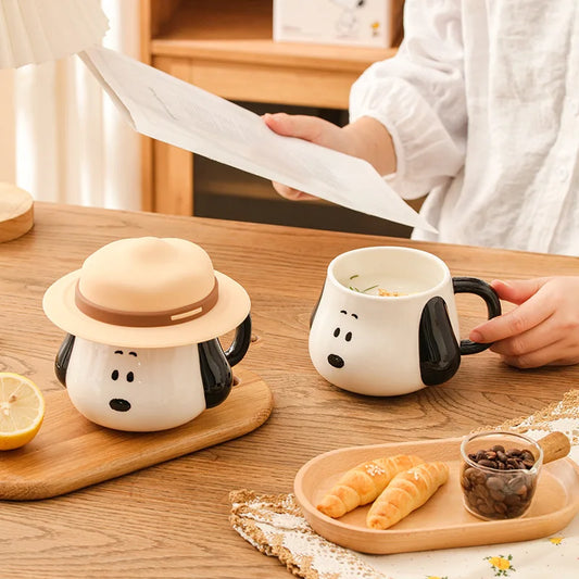 500ml Snoopy Ceramic Mug with Straw Hat Lid