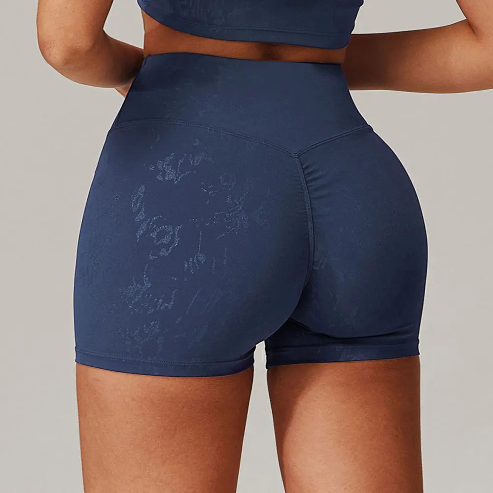 Printed High-Waist Push-Up Yoga Shorts – Multi Colors