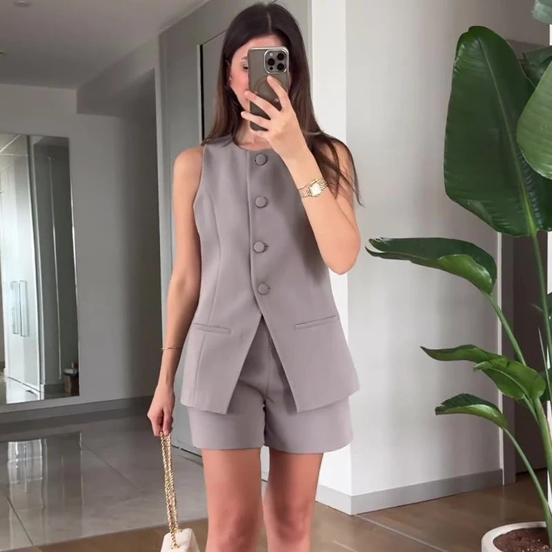 Sleeveless Vest and Shorts Suit Set