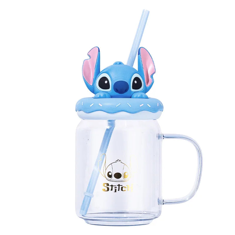 Cartoon Glass Cup with 3D Silicone Lid (480ml)