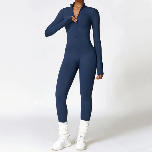 Women's Long Sleeve Zipper Sports Jumpsuit – Multiple Colors