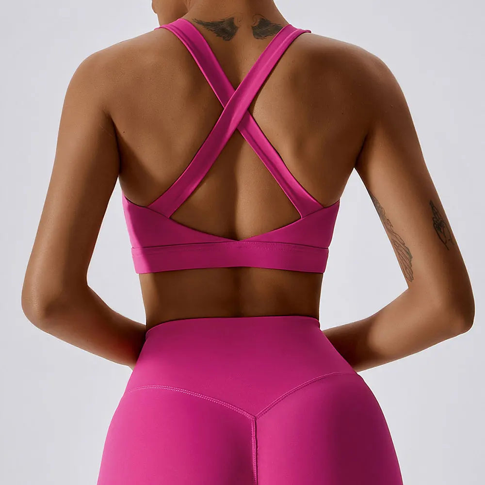 Cross Back Sports Bra – High Support Shockproof Yoga & Gym Crop Top (Multi Colors)