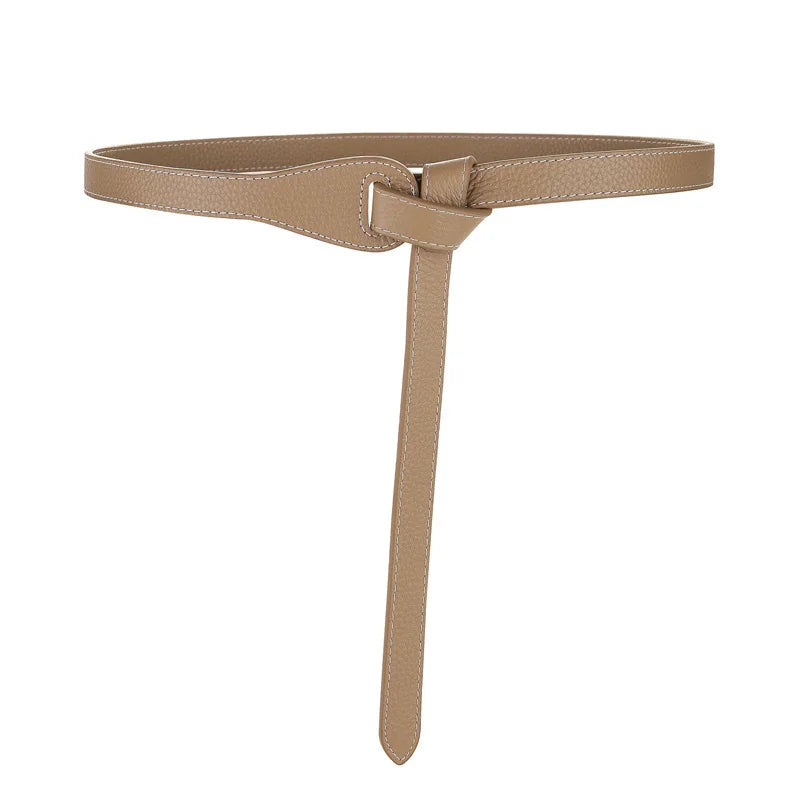 Double-Knotted Thin Leather Belt for Women