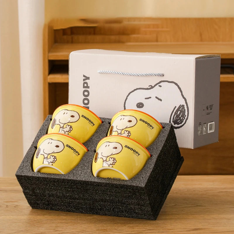 Snoopy Cartoon Ceramic Bowl Set – 4pcs, 400ml