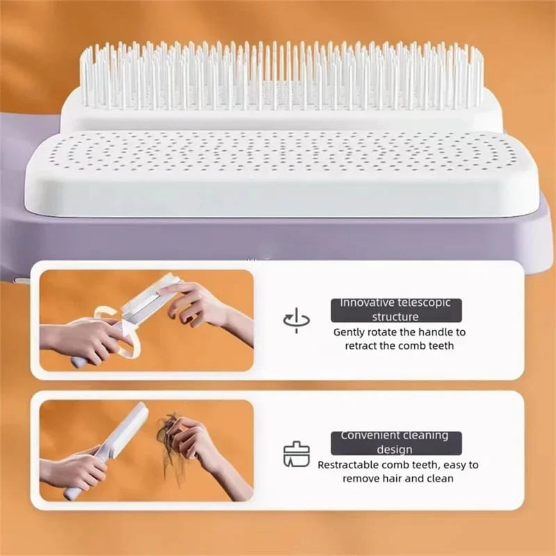 Self-Cleaning Rotating Scalp Massage Comb – Anti-Static & Retractable Design