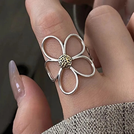 925 Sterling Silver Big Flower Adjustable Ring