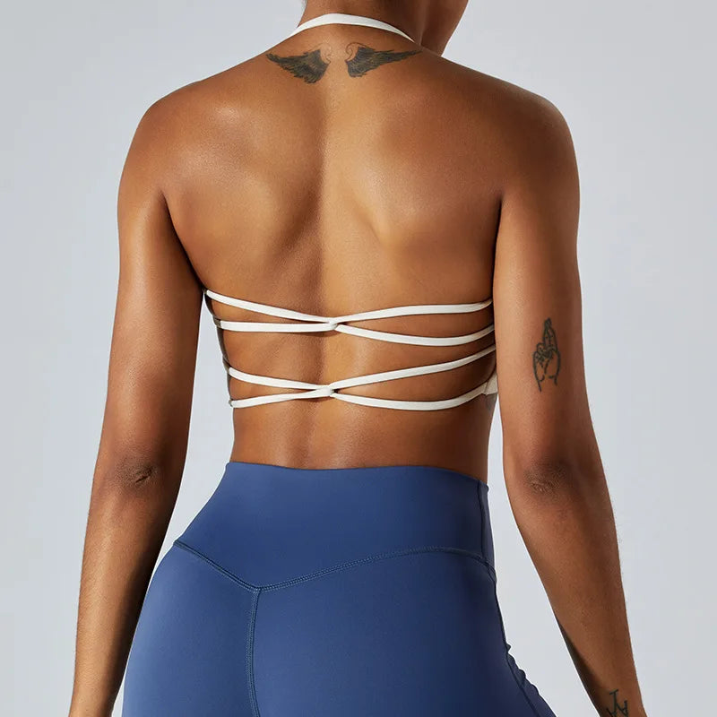 Backless Cross Strap Women’s Sports Bra – High Support Fitness & Yoga Bralette (Multi Colors)