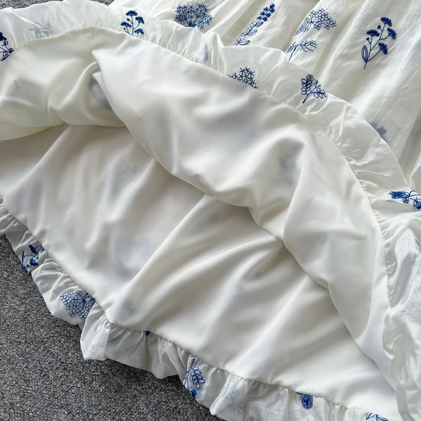 Summer Embroidered Ruched Long Dress