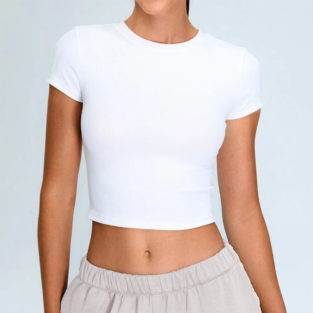 Short Sleeve Yoga Crop Top – Workout Gym Sport Shirt