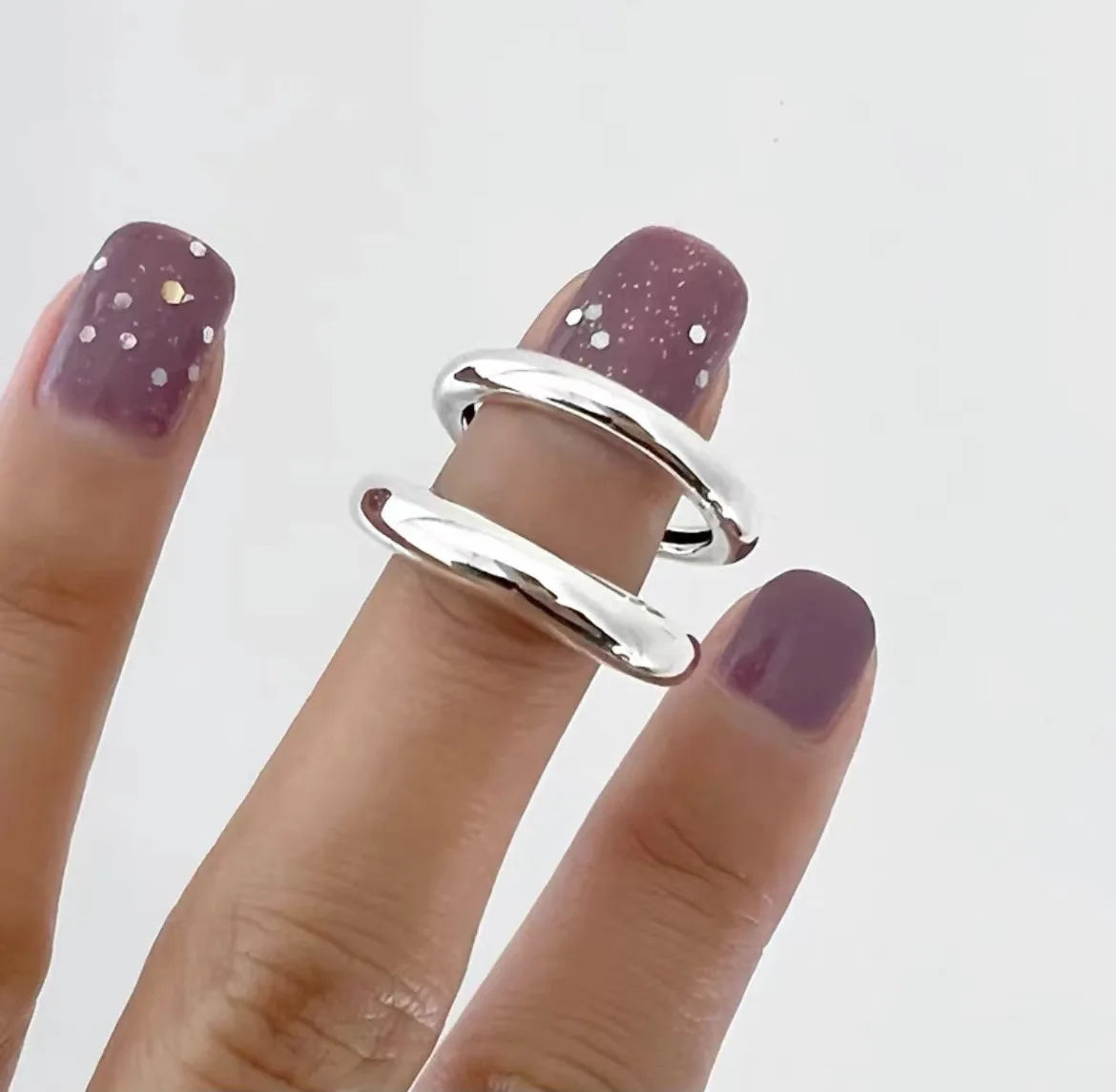 925 Sterling Silver Double-Line Geometric Ring